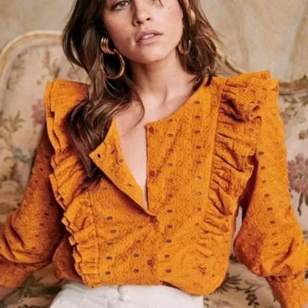Sezane Bobby Blouse Saffron Yellow Gold Womens Size 34 French US 2 Top Bohemian